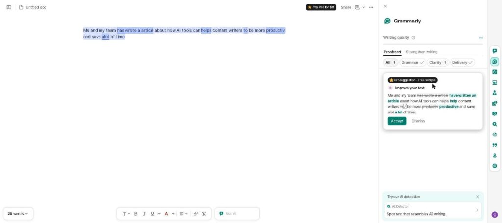 Real Grammarly correction suggestion fixing grammar errors