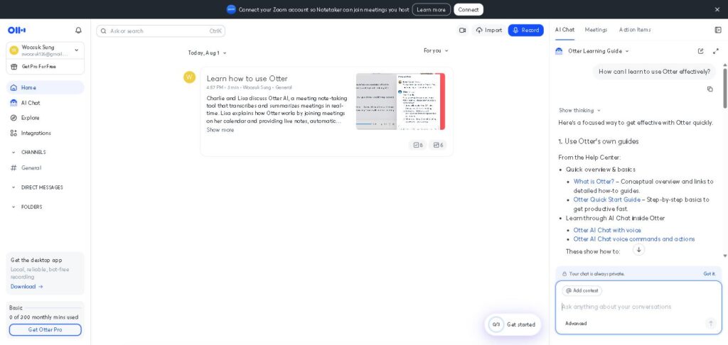Real Otter.ai AI Chat response answering a real question about using Otter
